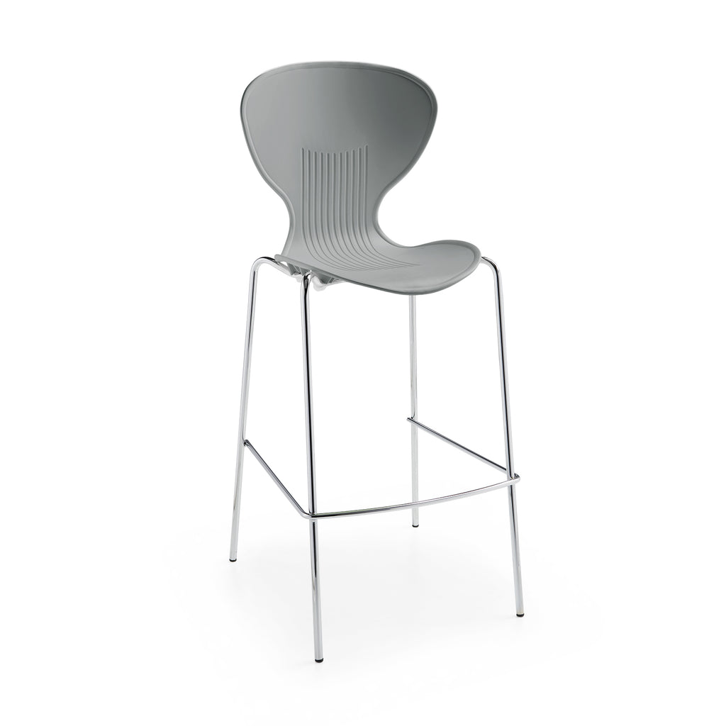 Gray bar stool with metal legs on a white background