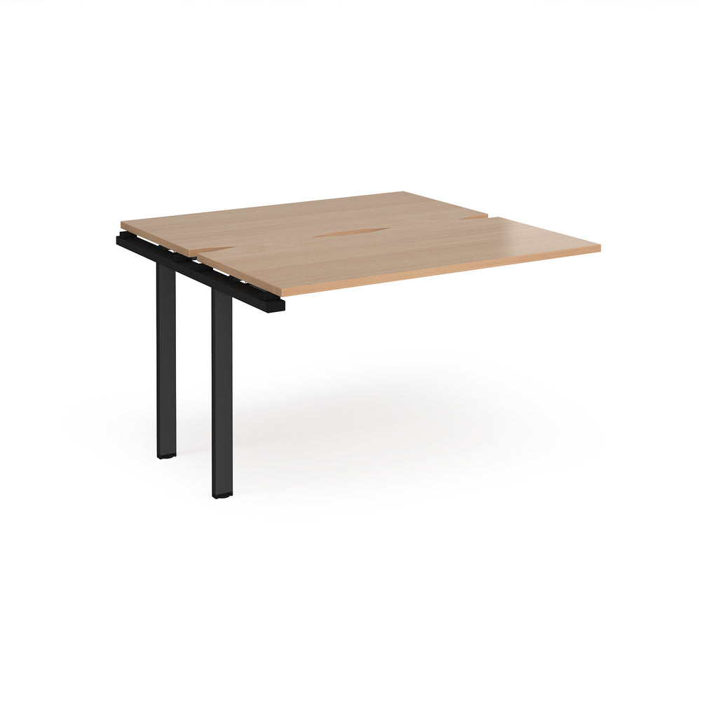 Modular bench desk add-on with a wood-effect top, integrated cable access cut-out, and black metal legs, shown on a white background.