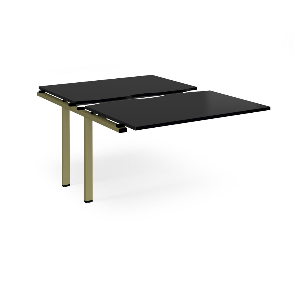 Large modular bench desk add-on with a black top and green metal legs, shown on a white background.