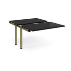 Large modular bench desk add-on with a black top and green metal legs, shown on a white background.