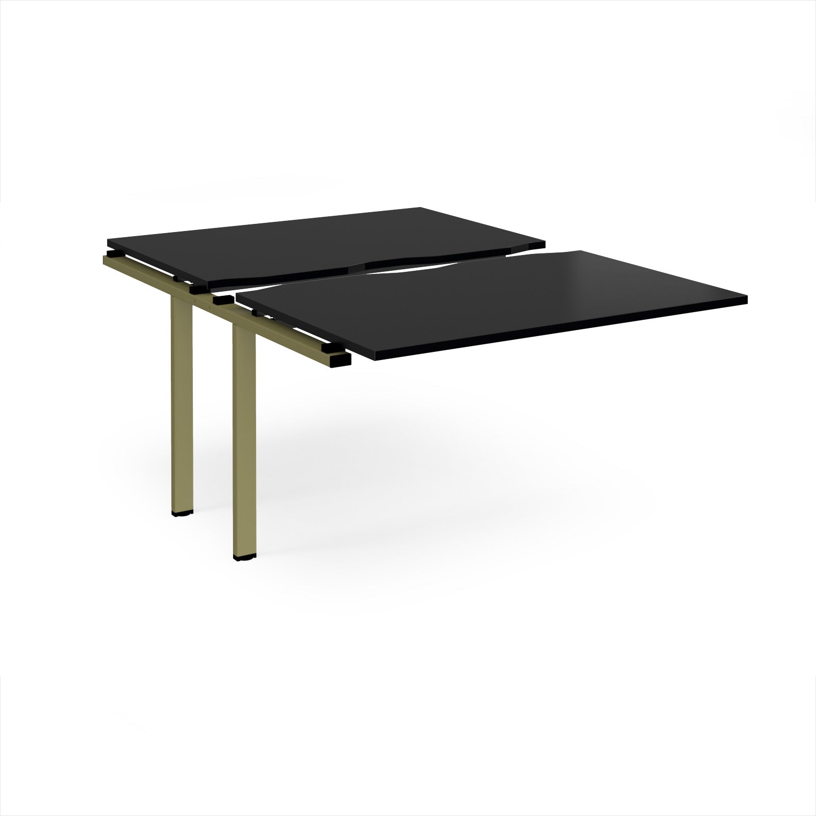 Large modular bench desk add-on with a black top and green metal legs, shown on a white background.