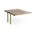 Large modular bench desk add-on with a wood-effect top and green metal legs, shown on a white background.