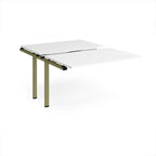 Large modular bench desk add-on with a white top and green metal legs, shown on a white background.