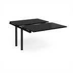 Large modular bench desk add-on with a black top and black metal legs, shown on a white background.
