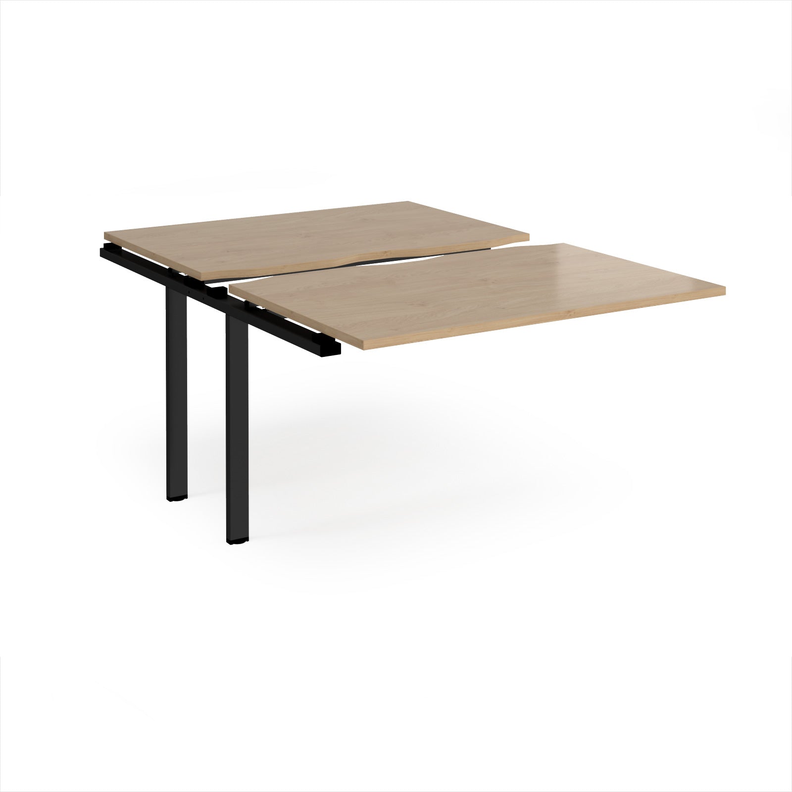 Large modular bench desk add-on with a wood-effect top and black metal legs, shown on a white background.