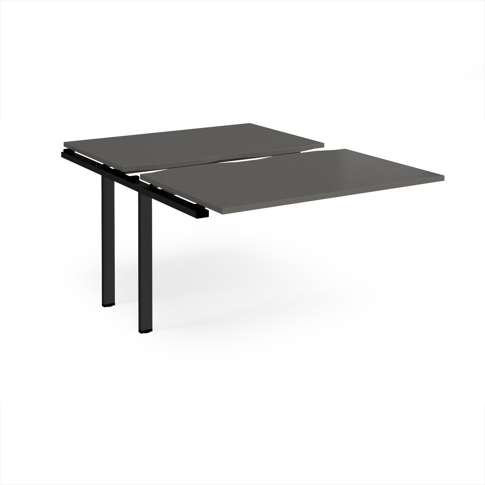 Large modular bench desk add-on with a grey top and black metal legs, shown on a white background.