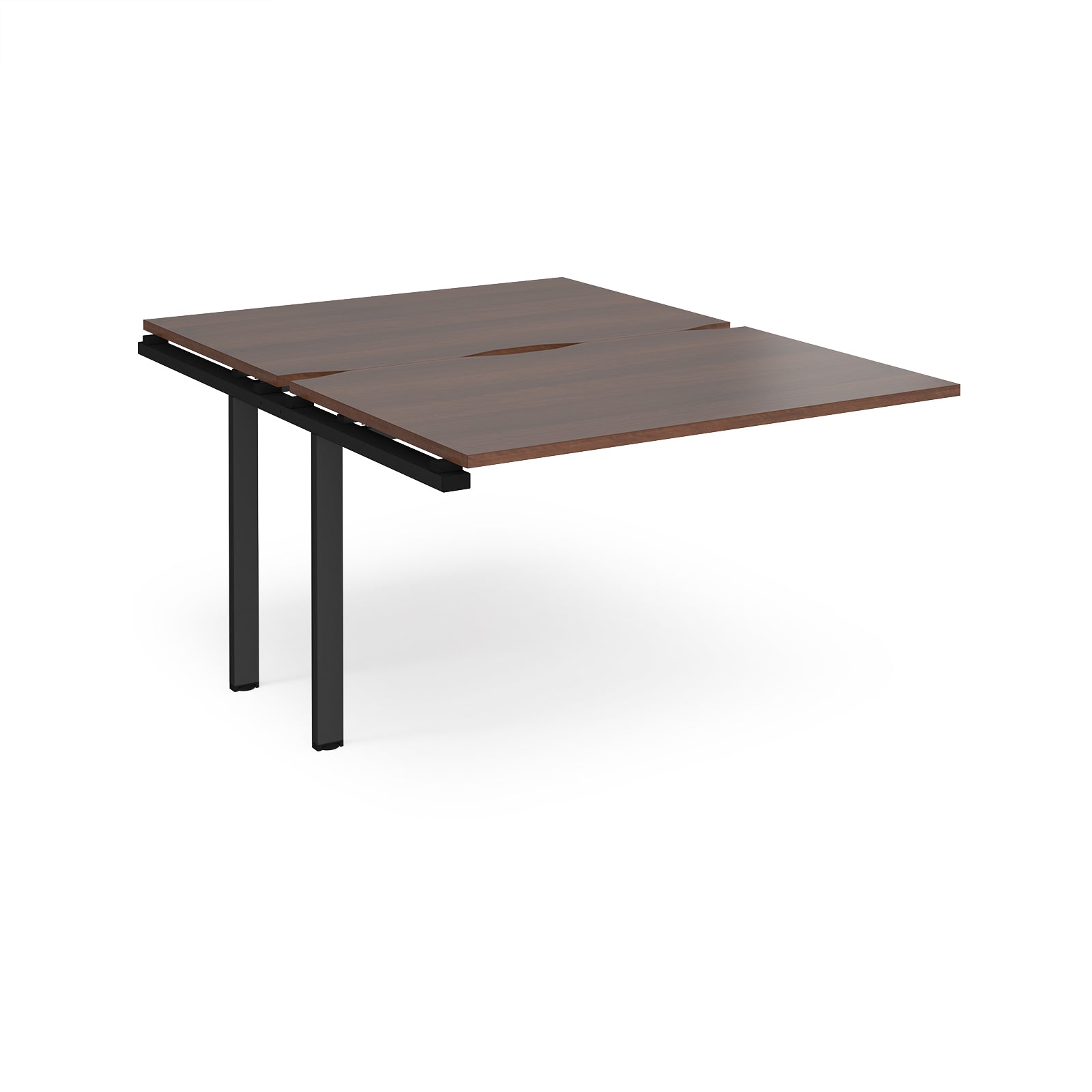 Large modular bench desk add-on with a dark wood-effect top and black metal legs, shown on a white background.