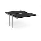 Large modular bench desk add-on with a black top and silver metal legs, shown on a white background.