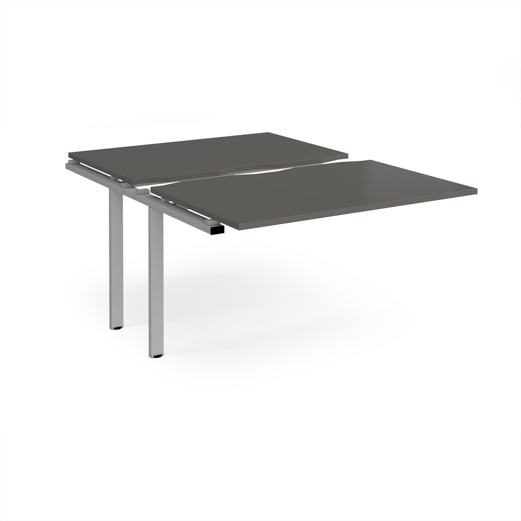 Large modular bench desk add-on with a grey top and silver metal legs, shown on a white background.