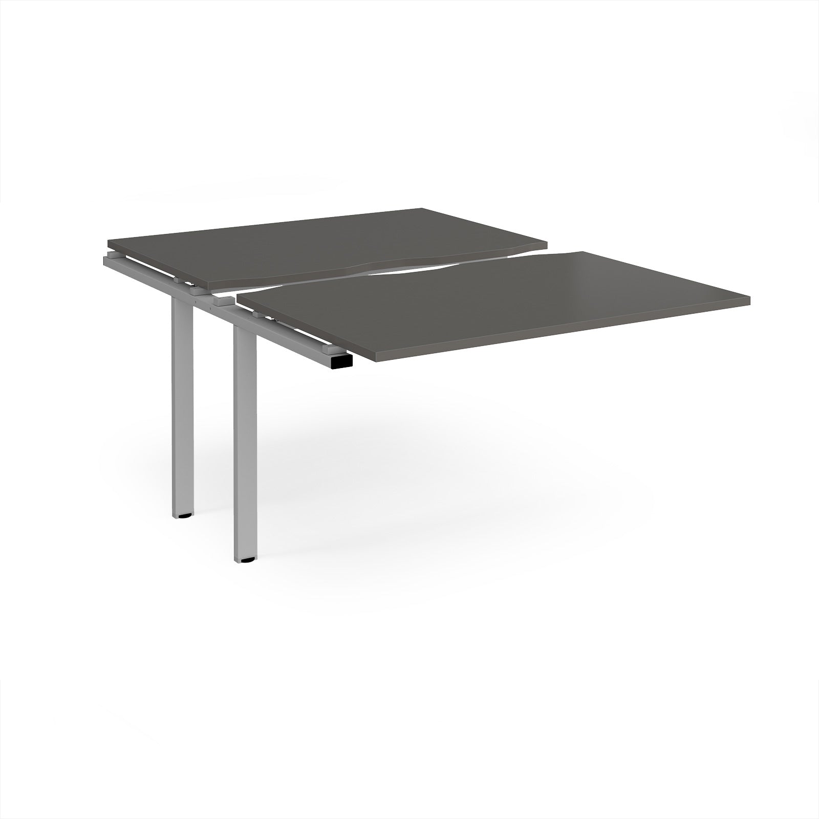 Large modular bench desk add-on with a grey top and silver metal legs, shown on a white background.
