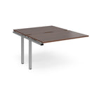 Large modular bench desk add-on with a dark wood-effect top and silver metal legs, shown on a white background.
