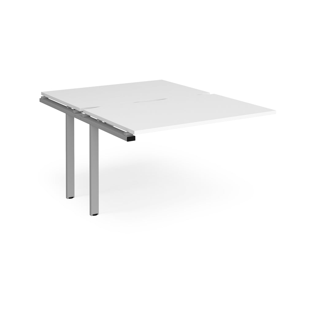 Large modular bench desk add-on with a white top and silver metal legs, shown on a white background.