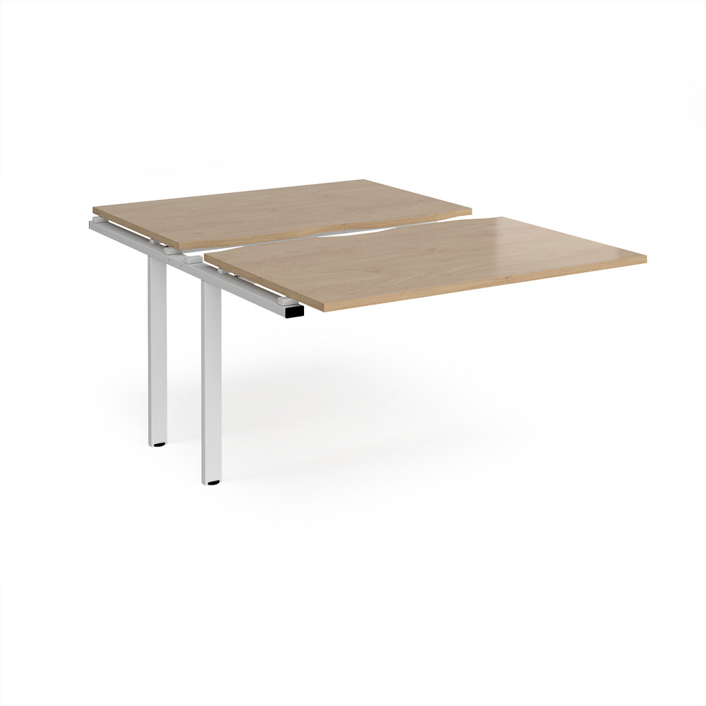 Large modular bench desk add-on with a wood-effect top and white metal legs, shown on a white background.