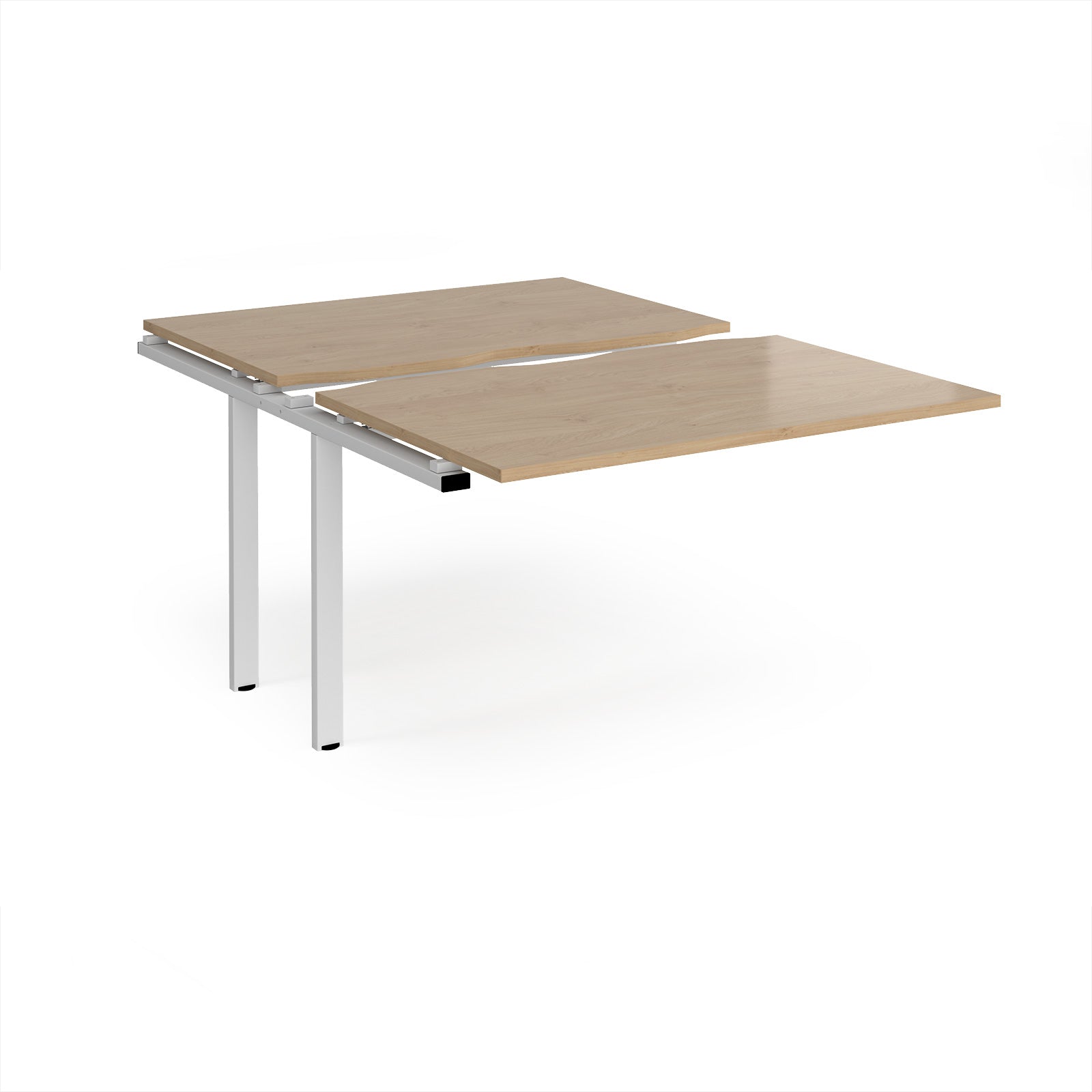 Large modular bench desk add-on with a wood-effect top and white metal legs, shown on a white background.