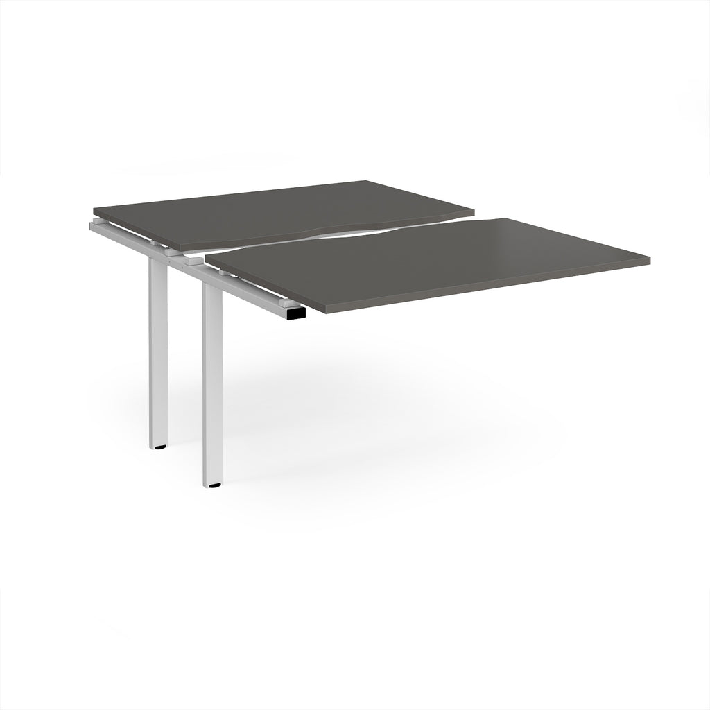 Large modular bench desk add-on with a grey top and white metal legs, shown on a white background.
