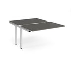 Large modular bench desk add-on with a grey top and white metal legs, shown on a white background.