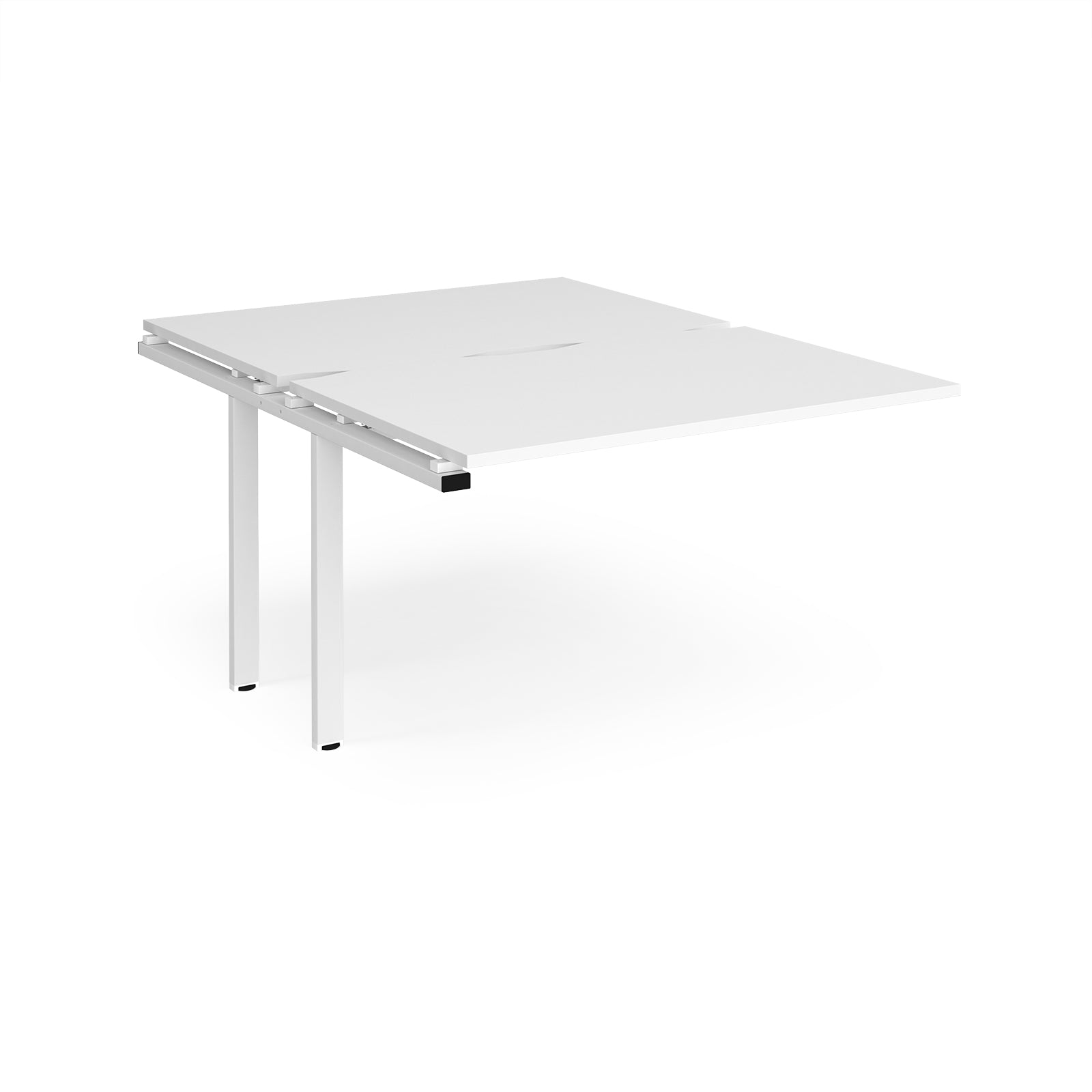 Large modular bench desk add-on with a white top and white metal legs, shown on a white background.