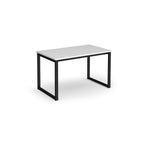 Rectangular white office table with a minimalist design and metal frame legs, suitable for meeting rooms or workspaces, shown on a white background.