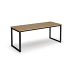 Rectangular wood-effect office table with a minimalist design and metal frame legs, suitable for meeting rooms or workspaces, shown on a white background.