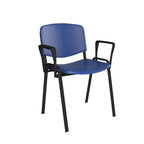Blue chair with black legs on a white background