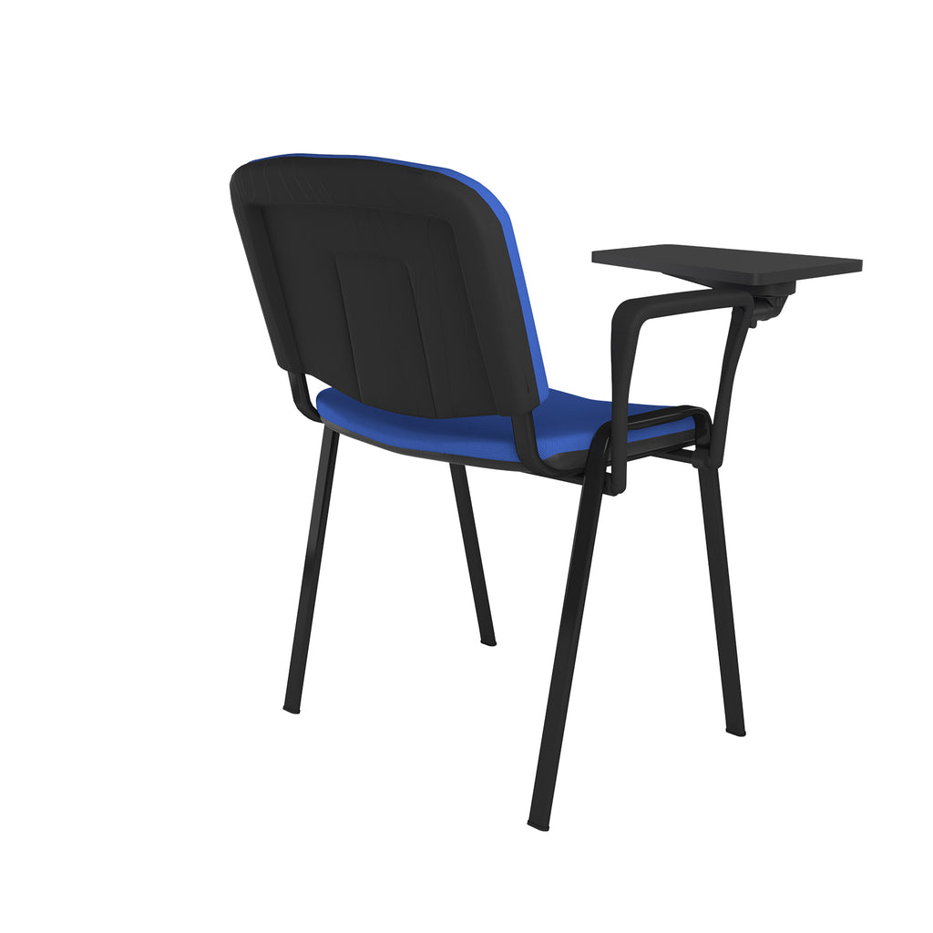 Chair with blue seat and black backrest on a white background