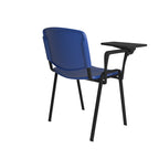 Blue chair with a black armrest and desk on a white background