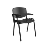 Black chair with a tablet tray on a white background
