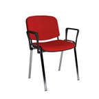 Red chair with black armrests on a white background