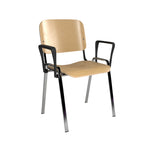 Wooden chair with black metal frame on a white background