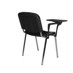 Black chair with armrests and a small table on a white background