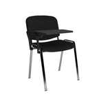 Black chair with a built-in desk on a white background