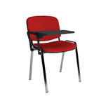 Red chair with a black tray on a white background