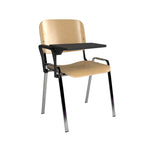 Wooden chair with a black tray on a white background