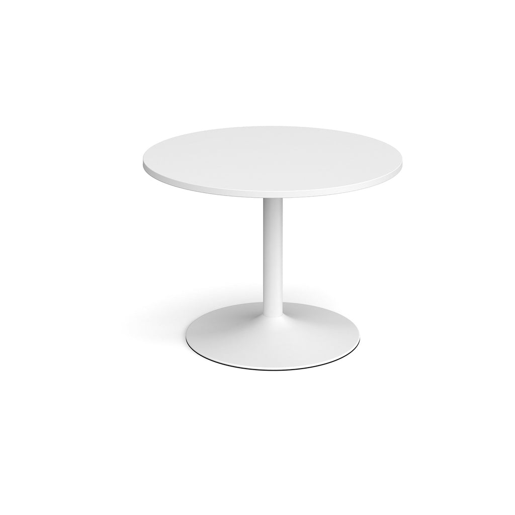 Round table with white top and base on a white background