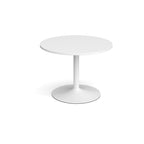 Round table with white top and base on a white background