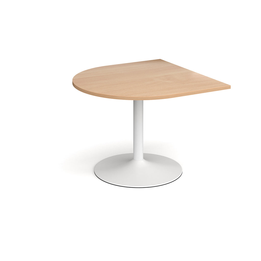 D-end meeting table with a wood-effect top, white pedestal column, and round base, shown on a white background.