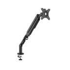 Single monitor desk mount with an adjustable articulated arm and VESA mounting plate, featuring a clamp base for secure attachment to a desk, shown on a white background.
