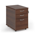 Wooden file cabinet with two drawers on a white background