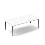 Rectangular white table with slim black tapered legs, suitable for office, meeting, or breakout spaces, shown on a white background.
