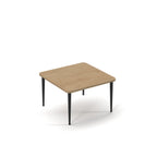 Square table with slim black tapered legs, suitable for office, meeting, or breakout spaces, shown on a white background.