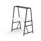 Worktable with black metal frame and white top on a white background