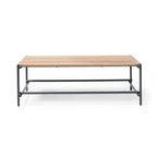 Wooden table with metal frame on a white background