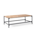Wooden table with metal frame on a white background