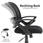 Black office chair with reclining back feature on a white background