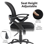 Black office chair with adjustable seat height feature on a white background