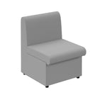Grey upholstered chair on a white background