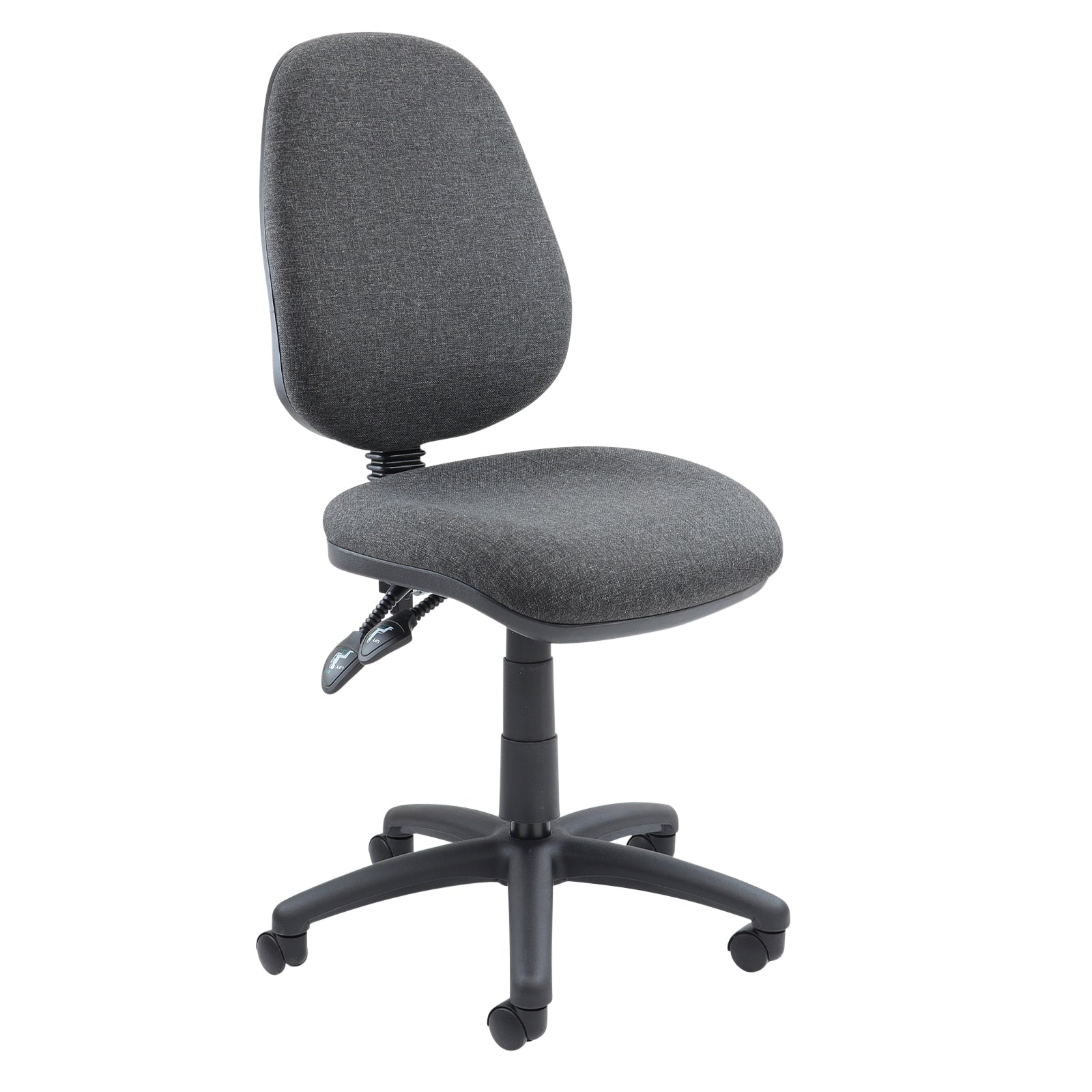 Gray office chair with a black base on a white background