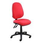 Red office chair with black base on a white background