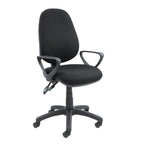 Black office chair with armrests on a white background