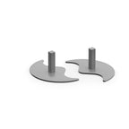 Free-standing screen feet with a curved metal base and vertical support post, designed to stabilise office divider or privacy screens.